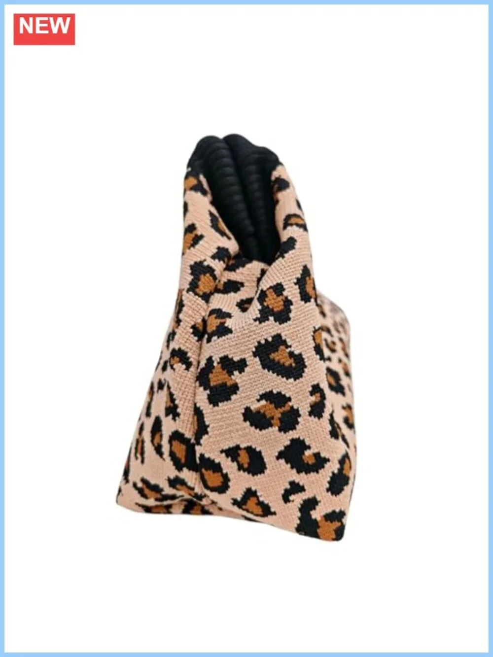 Women's Leopard Print Clutch Purse - Knit Evening Handbag with Magnetic Closure